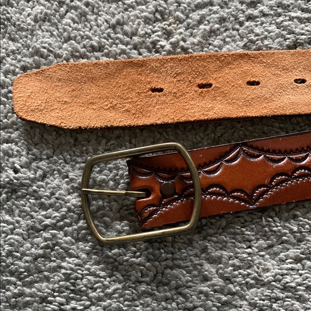 Full Grain Leather Brown Belt with Brass Buckle
